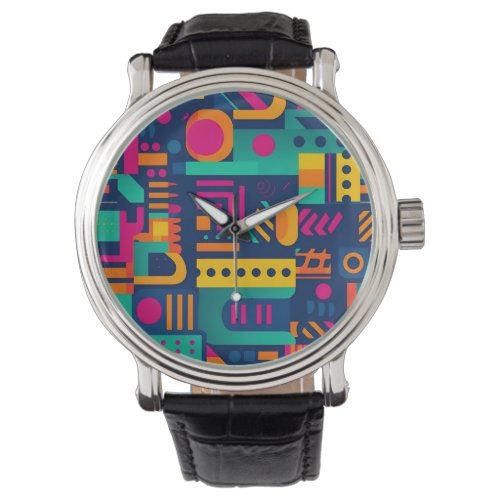 Abstract neon colors and geometric bohemian shapes watch