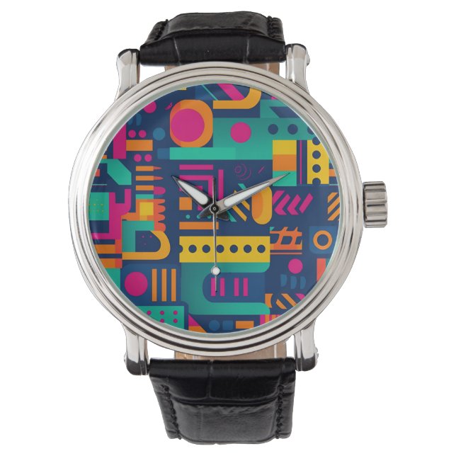 Abstract neon colors and geometric bohemian shapes watch (Front)