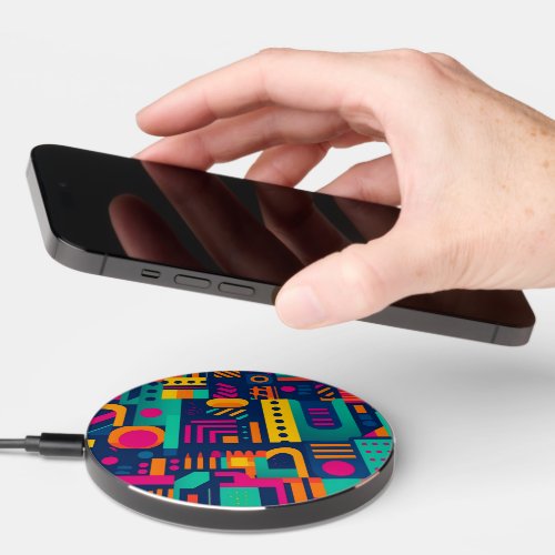 Abstract neon colors and geometric bohemian shapes wireless charger 