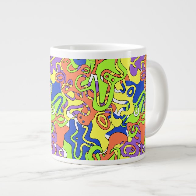 Abstract Neon Doodle Maze Pattern Giant Coffee Mug (Front Right)
