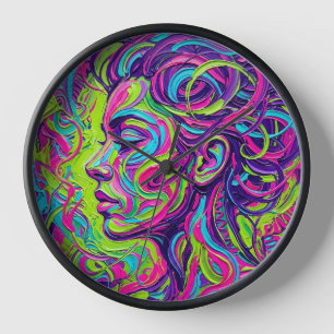 Abstract Neon Face Portrait Oil Art Clocks