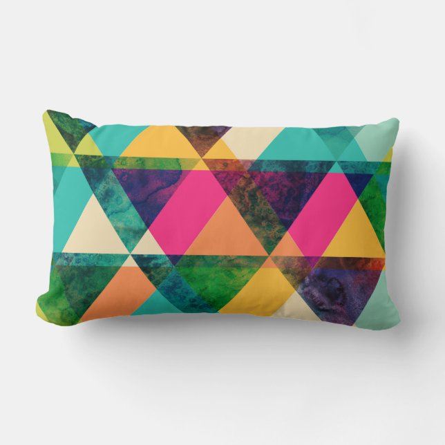 Abstract Neon Geometric Print Triangles Lumbar Pillow (Front)