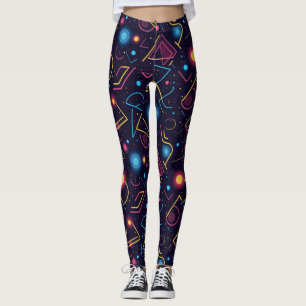 Abstract neon geometric shapes design leggings