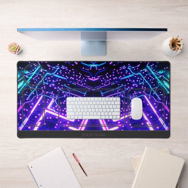 Abstract neon glowing shapes desk organizer mat (Office 1)