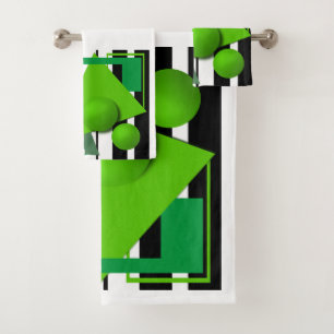 Abstract neon green geometric shapes circle sphere bath towel set