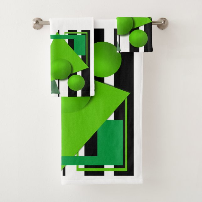 Abstract neon green geometric shapes circle sphere bath towel set (Insitu)