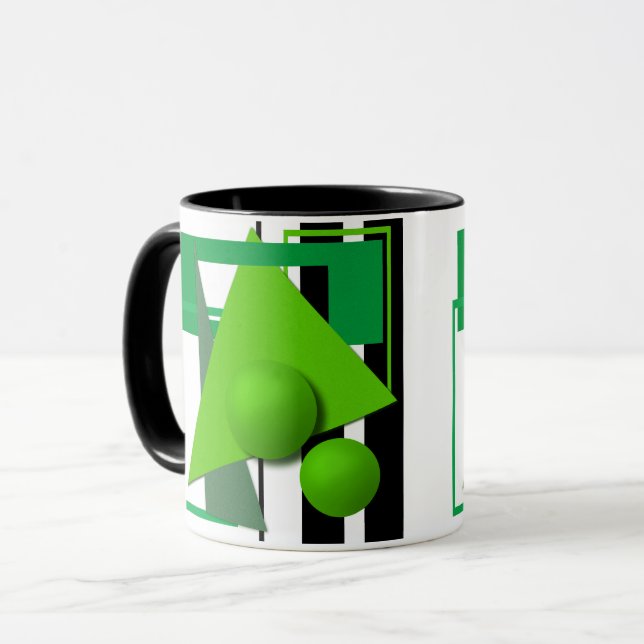 Abstract neon green geometric shapes circle sphere mug (Front Left)