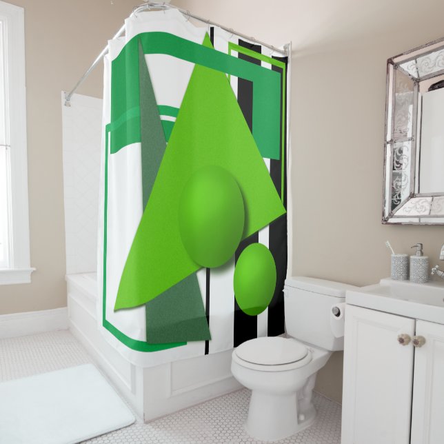 Abstract neon green geometric shapes circle sphere shower curtain (In Situ)