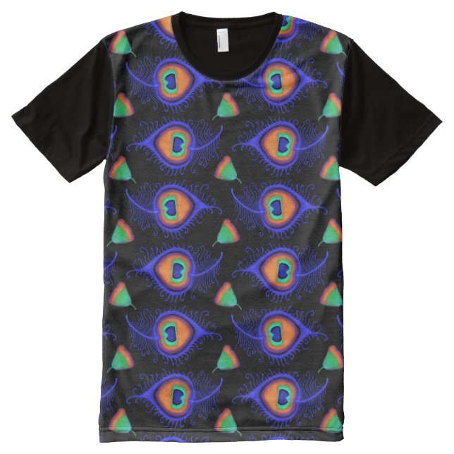Abstract Neon Like Peacock Feather Pattern All-Over-Print T-Shirt (Front)