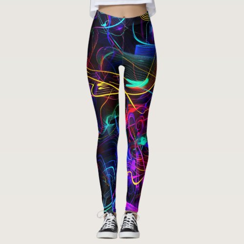 Abstract Neon Lines Leggings