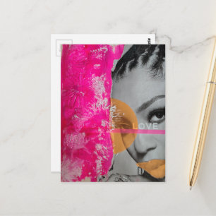 Abstract Neon Love Lady Mixed Media Collage Postcard