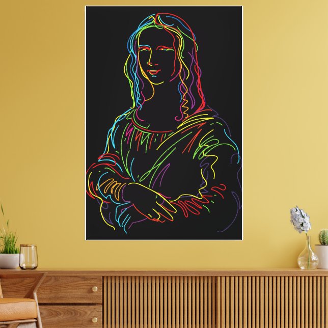 Abstract Neon Mona Lisa Line Art Canvas Print (Insitu(LivingRoom))