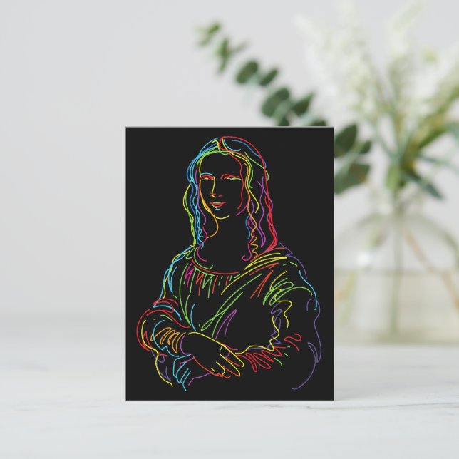 Abstract Neon Mona Lisa Line Art Postcard (Standing Front)