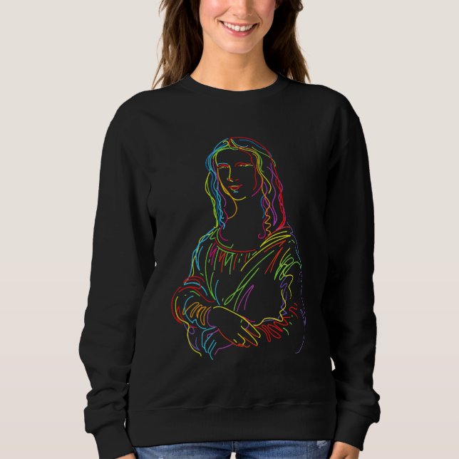 Abstract Neon Mona Lisa Line Art Sweatshirt (Front)
