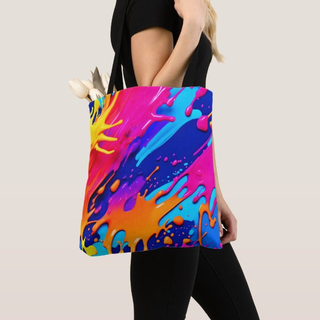 Abstract Neon Paint Drip Design Tote Bag (Close Up)