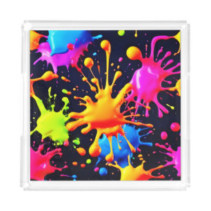 Abstract Neon Paint Splash Artwork Acrylic Tray