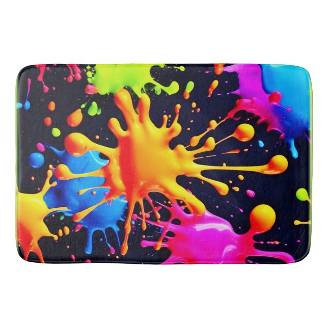 Abstract Neon Paint Splash Artwork Bath Mat (Front)