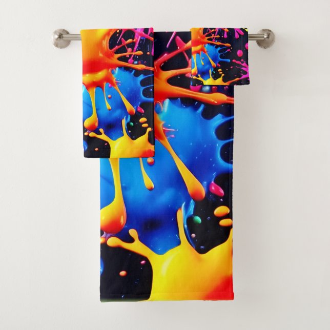 Abstract Neon Paint Splash Artwork Bath Towel Set (Insitu)