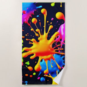 Abstract Neon Paint Splash Artwork Beach Towel