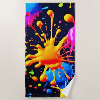 Abstract Neon Paint Splash Artwork Beach Towel