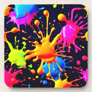 Abstract Neon Paint Splash Artwork Beverage Coaster