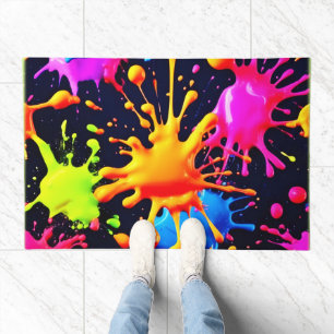 Abstract Neon Paint Splash Artwork Doormat