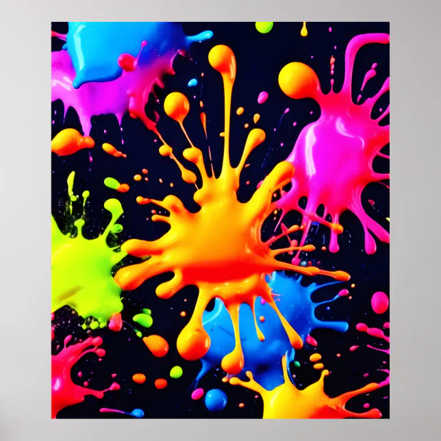 Abstract Neon Paint Splash Artwork Poster | Zazzle