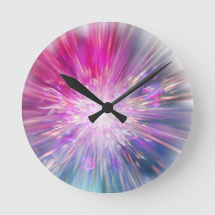 Abstract Neon Pink and Blue Energy Blast Graphic Round Clock