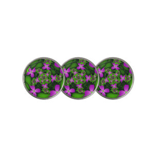 Abstract Neon Pink Green Fractal Art Flowers Golf Ball Marker