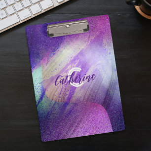 Abstract Neon Purple Magenta Glitter Monogram Clipboard