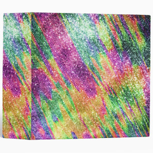 Abstract Neon Rainbow Sparkly Glitter 3 Ring Binder