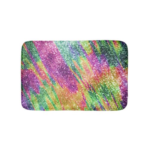 Abstract Neon Rainbow Sparkly Glitter Bath Mat