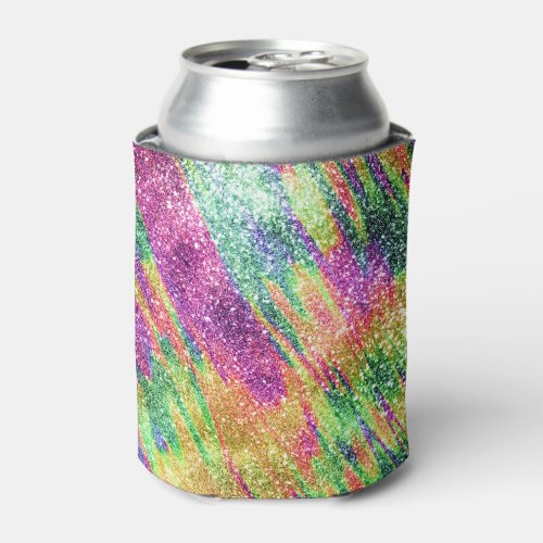 Abstract Neon Rainbow Sparkly Glitter Can Cooler