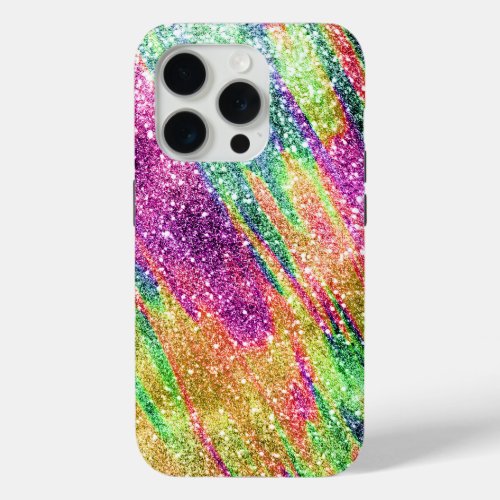 Abstract Neon Rainbow Sparkly Glitter iPhone 15 Pro Case
