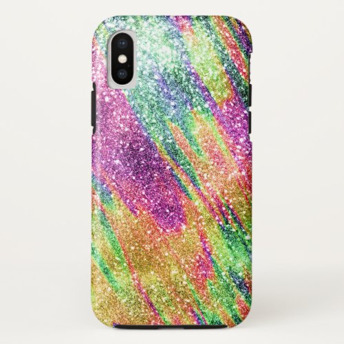 Abstract Neon Rainbow Sparkly Glitter iPhone X Case