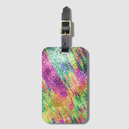 Abstract Neon Rainbow Sparkly Glitter Luggage Tag