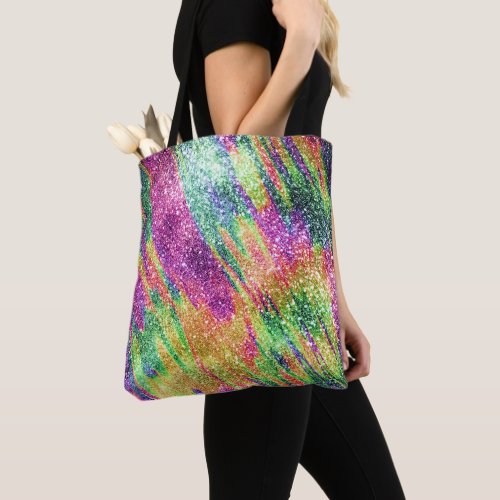 Abstract Neon Rainbow Sparkly Glitter Tote Bag