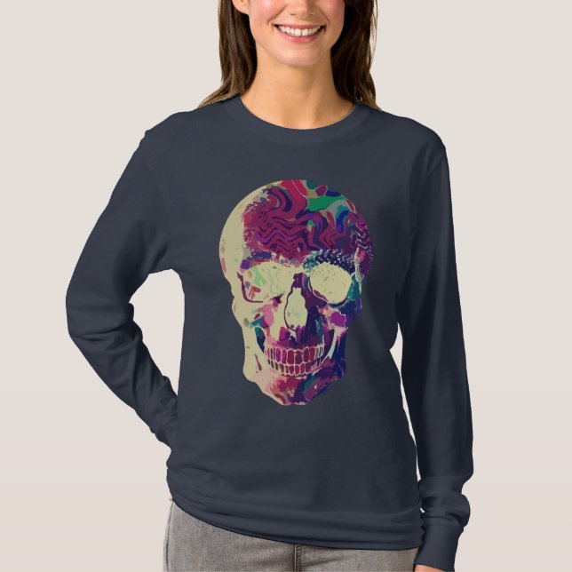 Abstract Neon Skull: Vibrant Chaos T-Shirt (Front)