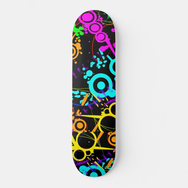 Abstract neon splatter modern skateboard deck (Front)