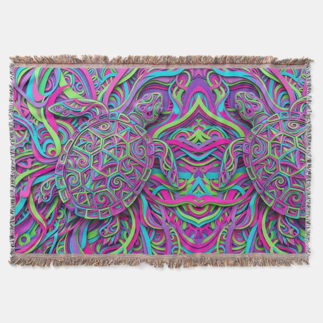 Abstract Neon Turtle Shell Pattern Blankets (Front)