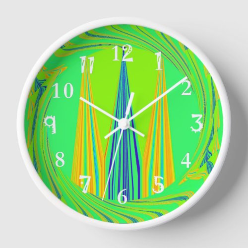 Abstract neon yellow and green geometrical design clock