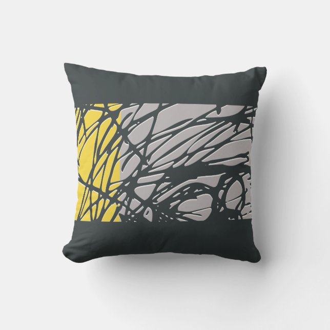 Abstract Nest design in gray and yellow Throw Pillow (Front)
