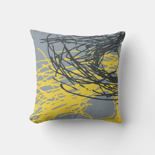 Abstract Nest design in gray and yellow Throw Pillow (Front)