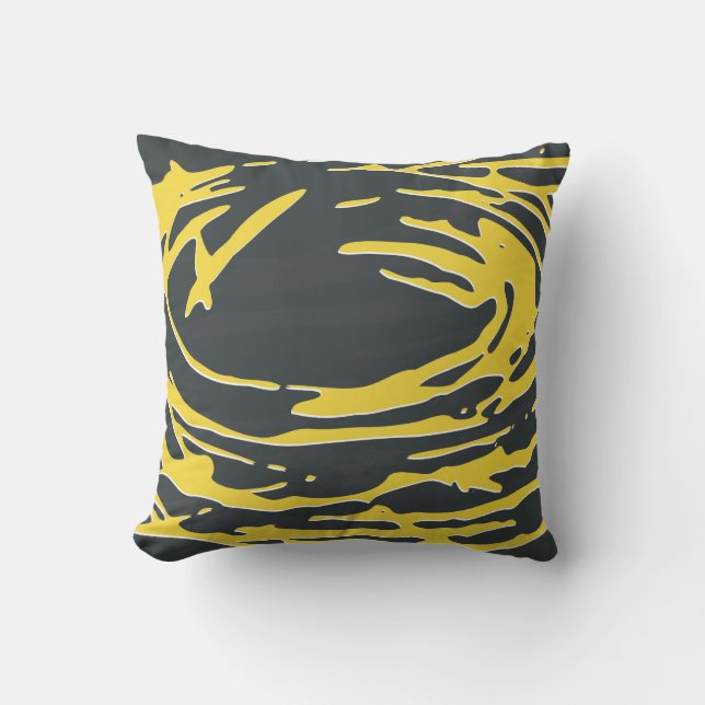 Abstract Nest in Gray and Yellow Throw Pillow (Front)