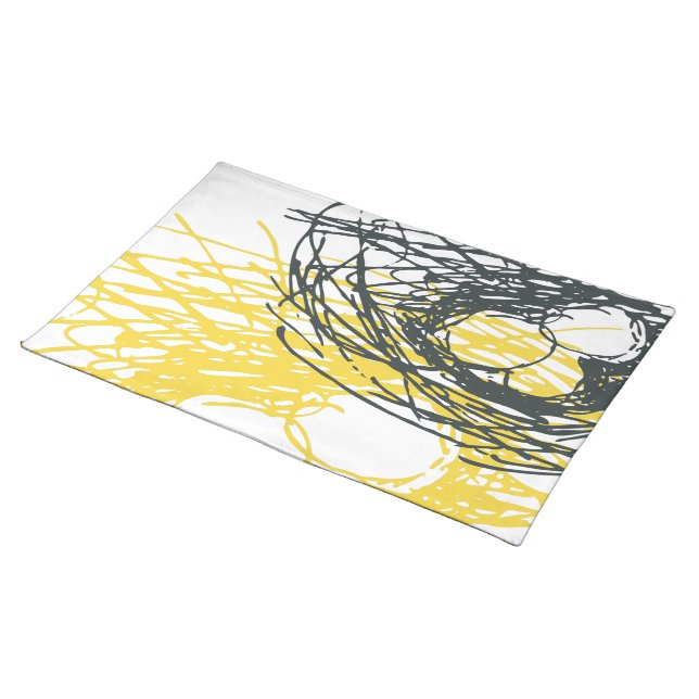Abstract Nest Placemat in gray and yellow (On Table)