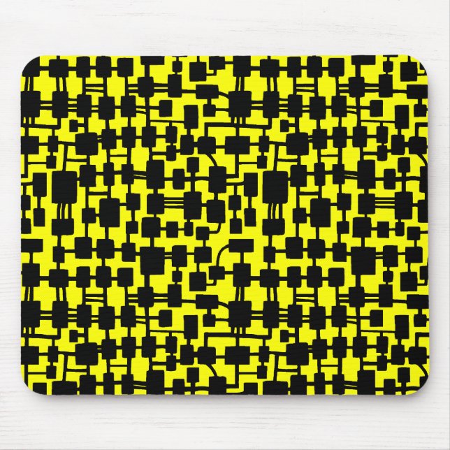 Abstract Network - Black on Yellow FFFF00 Mouse Pad (Front)