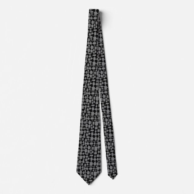 Abstract Network - Gray on Black Neck Tie (Front)