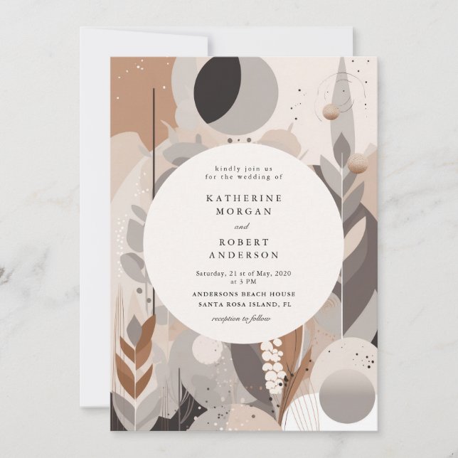 abstract neutral bohemian wedding invitation (Front)