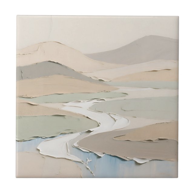 Abstract Neutral Landscape Ceramic Tile (Front)