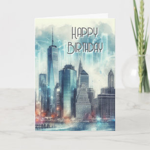 Abstract NEW York Skyline Happy Birthday Greeting  Card